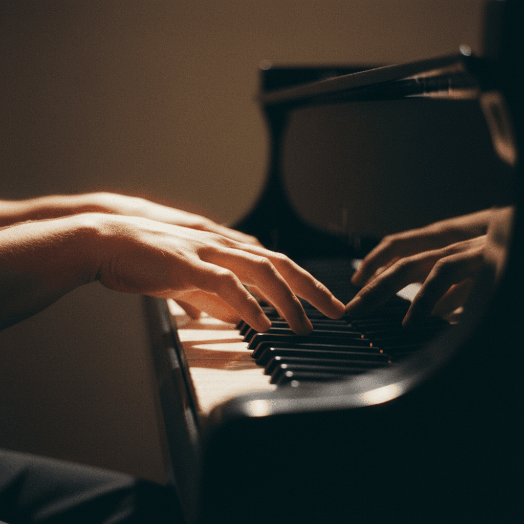 Piano student demonstrating finger technique and hand position