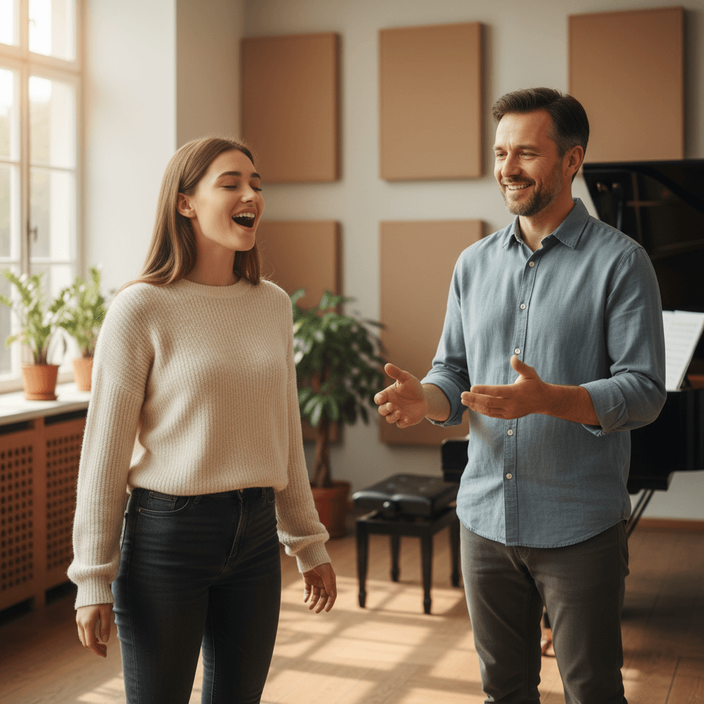 Vocal training and singing instruction session